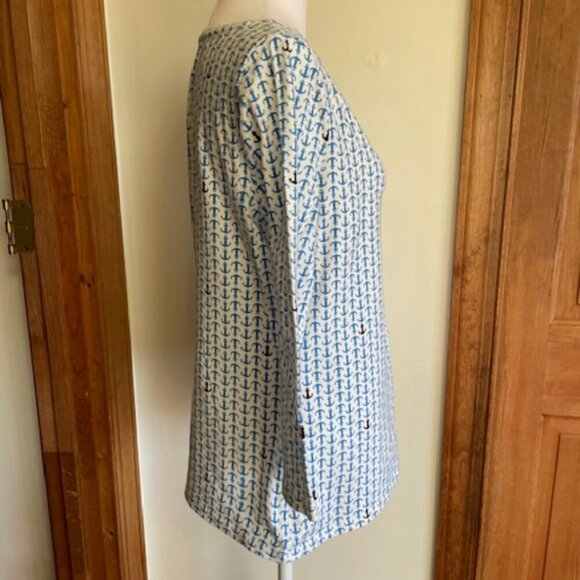 TALBOTS Classic 3/4 Sleeve Tee Shirt Blue Anchor Print - Picture 6 of 14